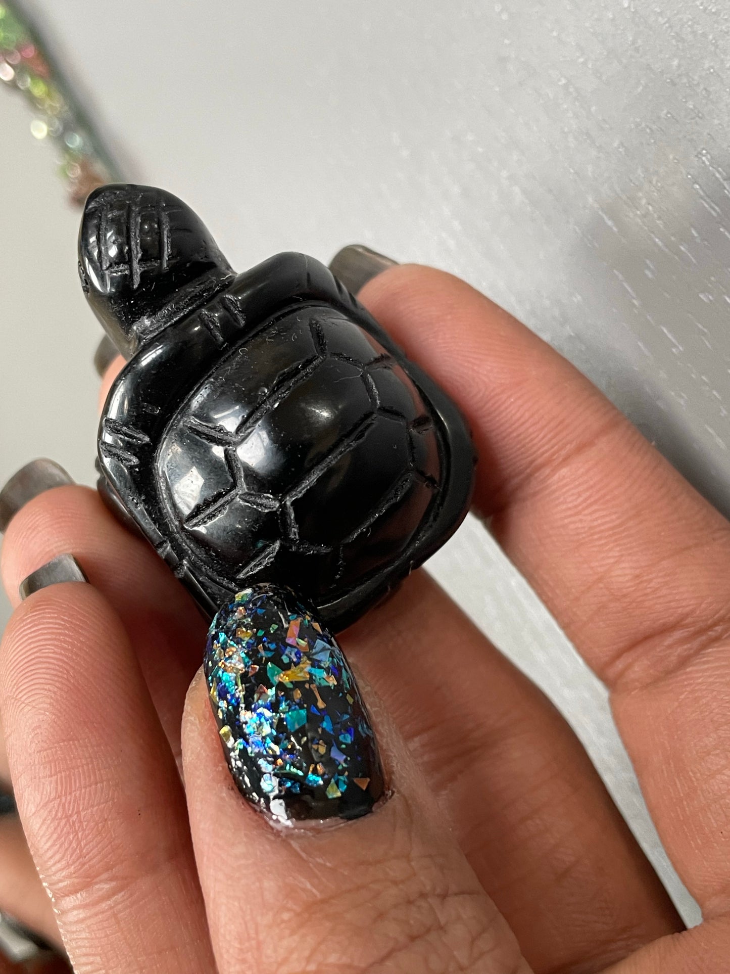 Black Obsidian Gemstone Crystal Turtle Animal Carving Small