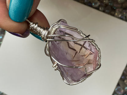 Ametrine Faceted Freeform Crystal Gemstone Silver Necklace (2)