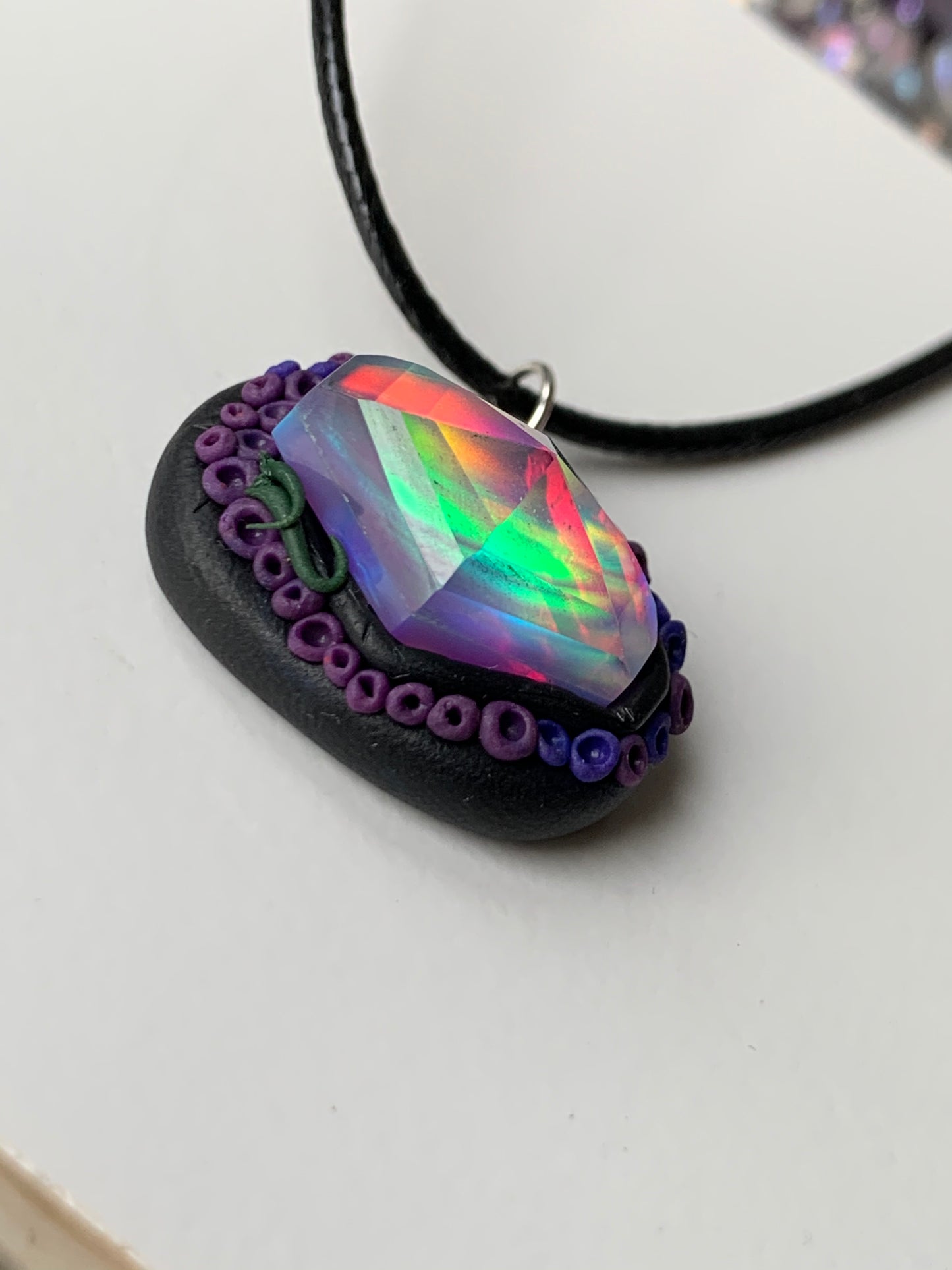 Kite Aurora Opal Doublet Crystal Gemstone Dark Purple Coral Necklace
