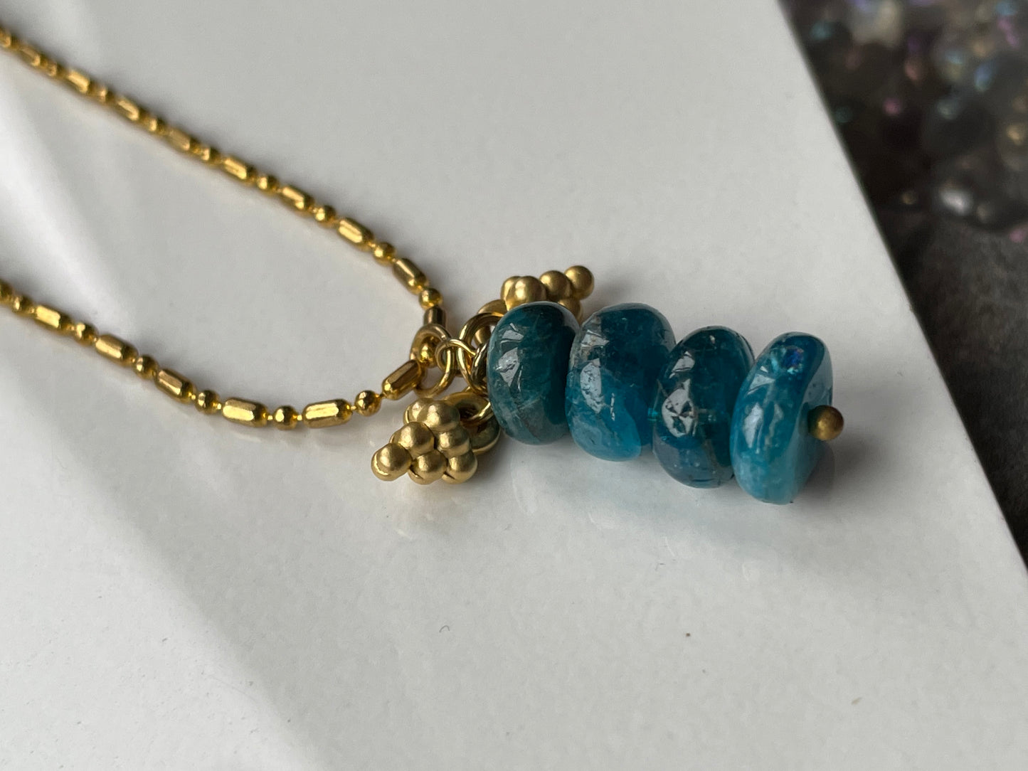 Neon Apatite Crystal Gemstone Gold Necklace - Grapes