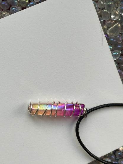 Champagne & Purple Aura Hybrid Quartz Crystal Gemstone - spiral necklace UV REACTIVE