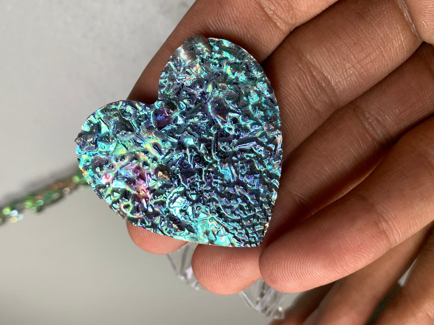 Blue Bismuth Crystal Heart Cut Out Metal Art