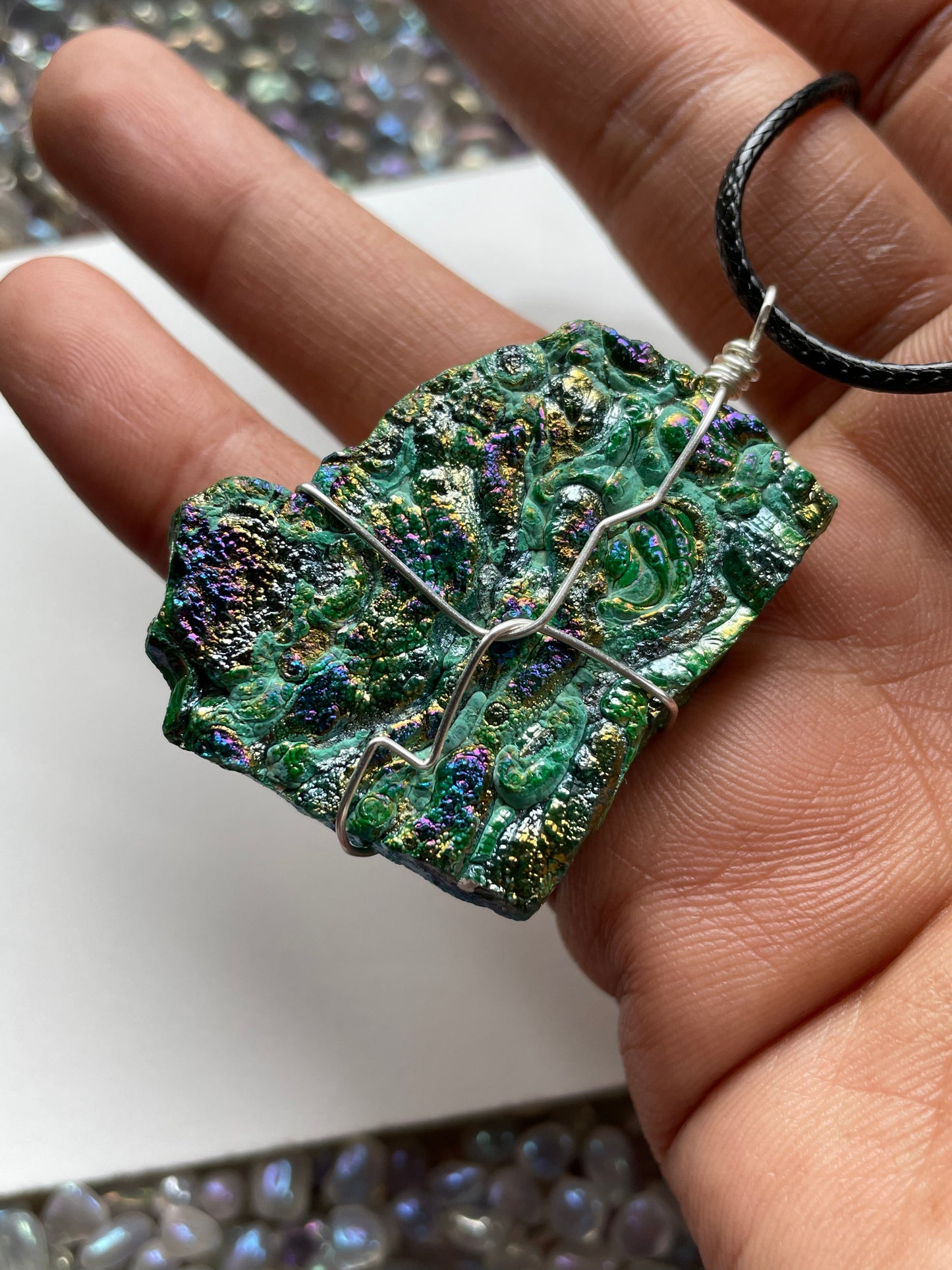 Green Aura Druzy Chalcedony Crystal Gemstone - Galaxy Slice - Necklace
