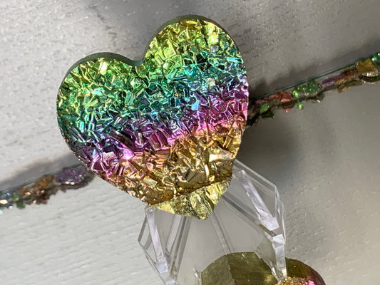 Rainbow Bismuth Crystal Heart Cut Out Metal Art
