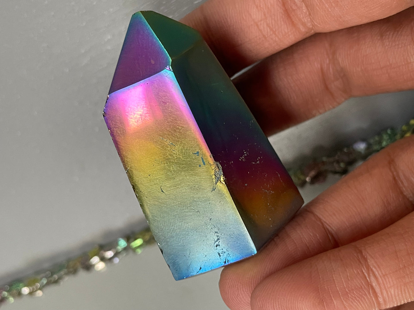 Titanium Aura Quartz Crystal Gemstone Tower Point (4)