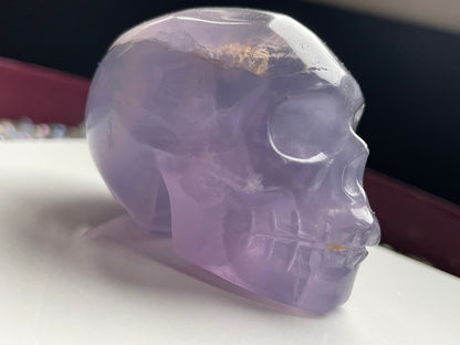 Lavender Yttrium Fluorite Gemstone Crystal Carving Skull - Large