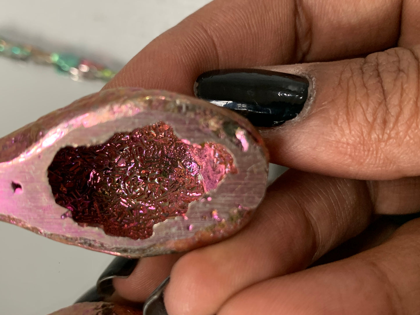 Pink Bismuth Loon Bird Crystal Metal Art Sculpture