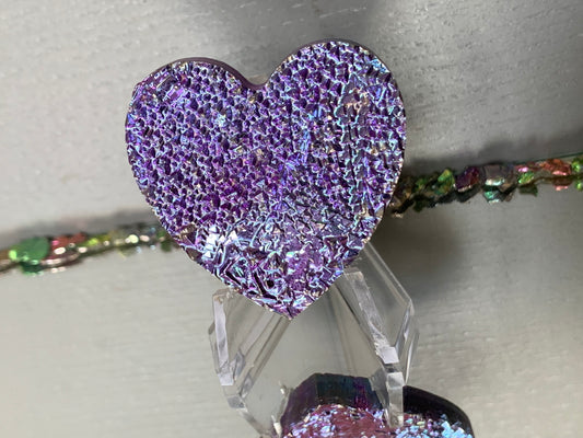 Purple Blue Bismuth Crystal Heart Cut Out Metal Art