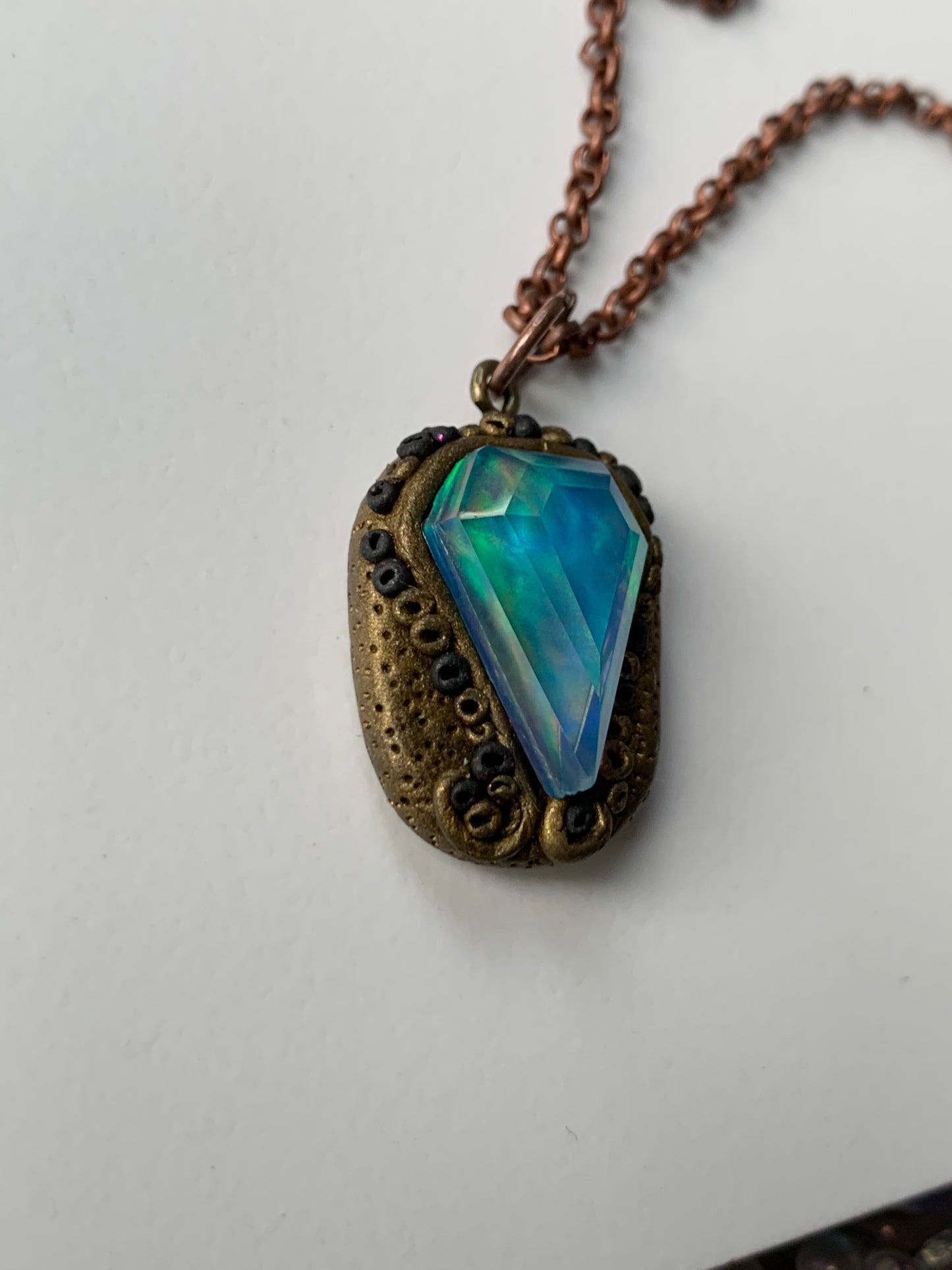 Kite Aurora Opal Doublet Crystal Gemstone Gold Mirror Necklace