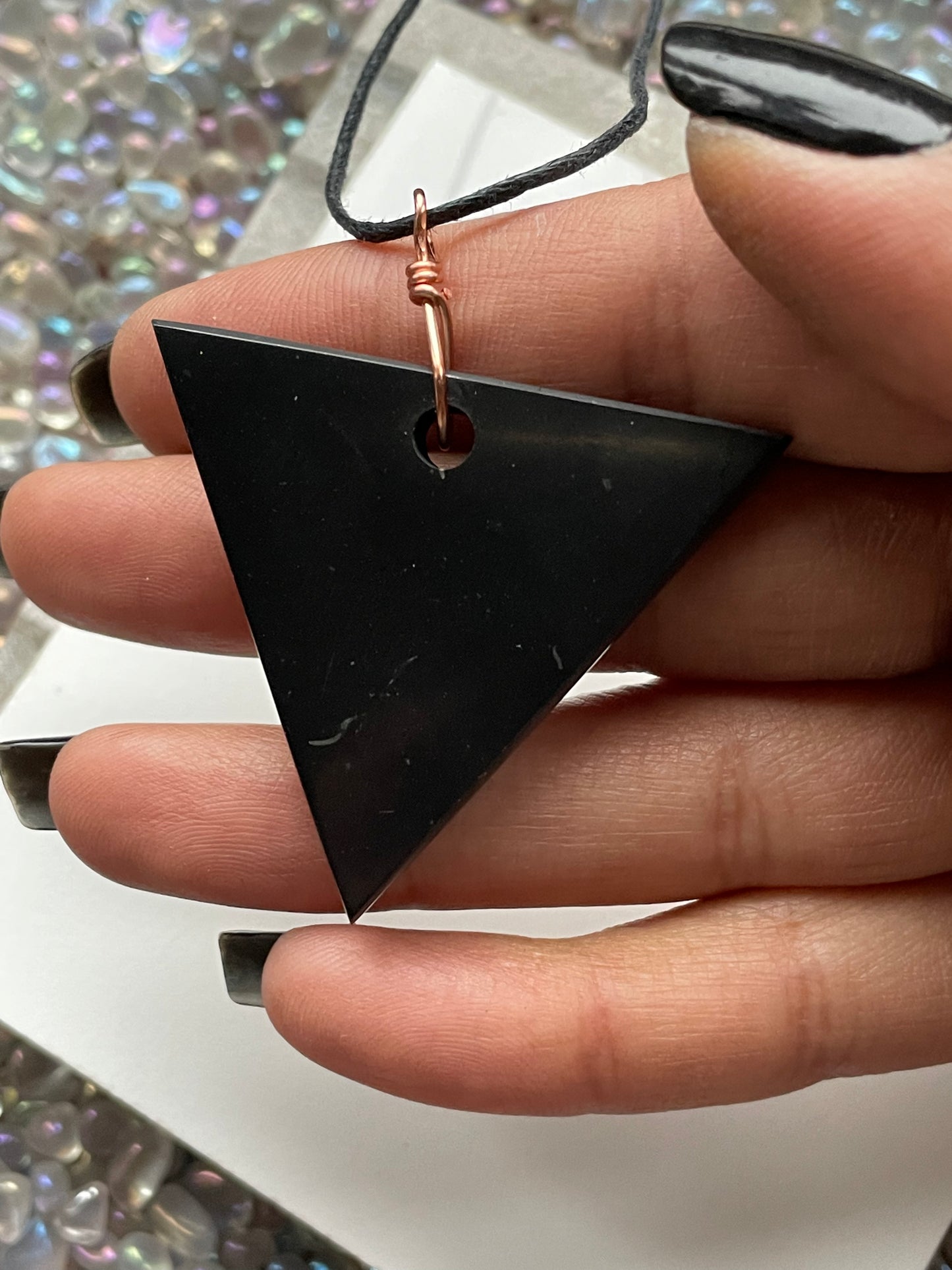 Shungite Gemstone Crystal Triangular Chunk - Cord Necklace