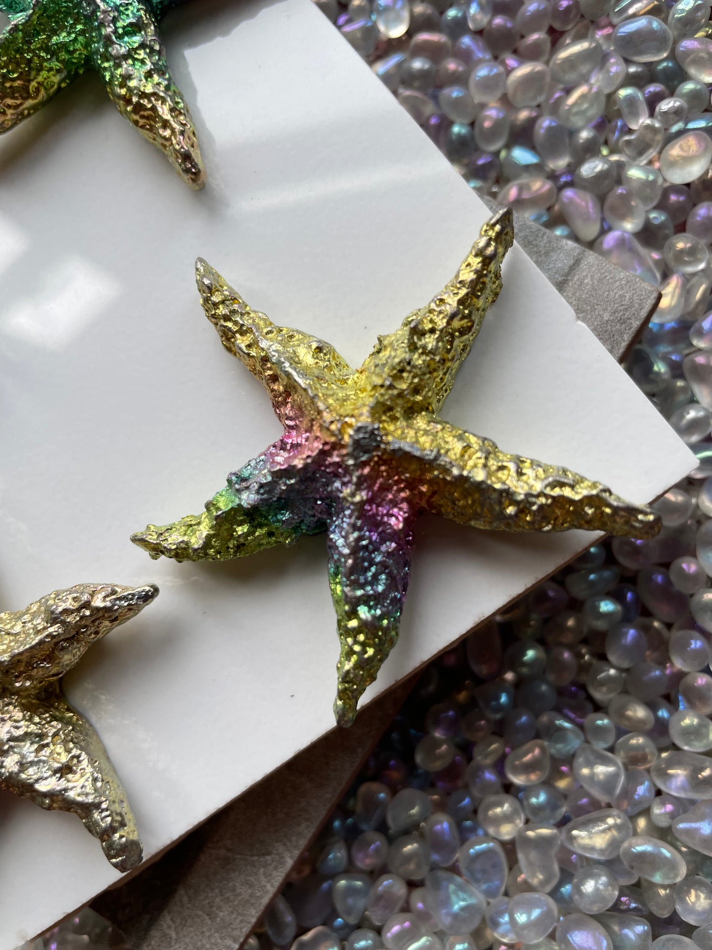 Rainbow Bismuth Crystal Medium Starfish Metal Art Sculpture