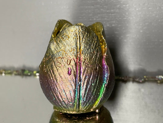 Rainbow Bismuth Crystal Tulip Flower Metal Art Sculpture