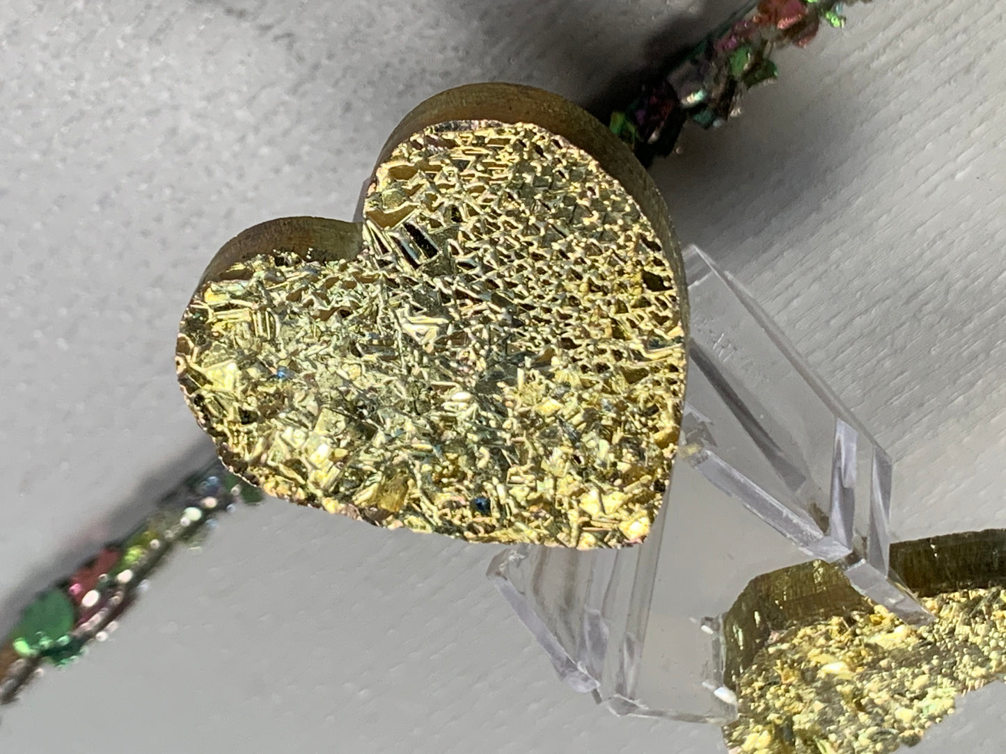 Gold Bismuth Crystal Heart Cut Out Metal Art