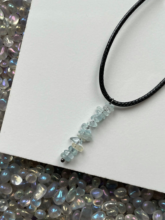 Aquamarine Rough Crystal Gemstone Chip Bar Necklace