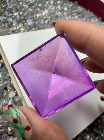 Purple Aura Quartz Crystal Gemstone Pyramid Carving