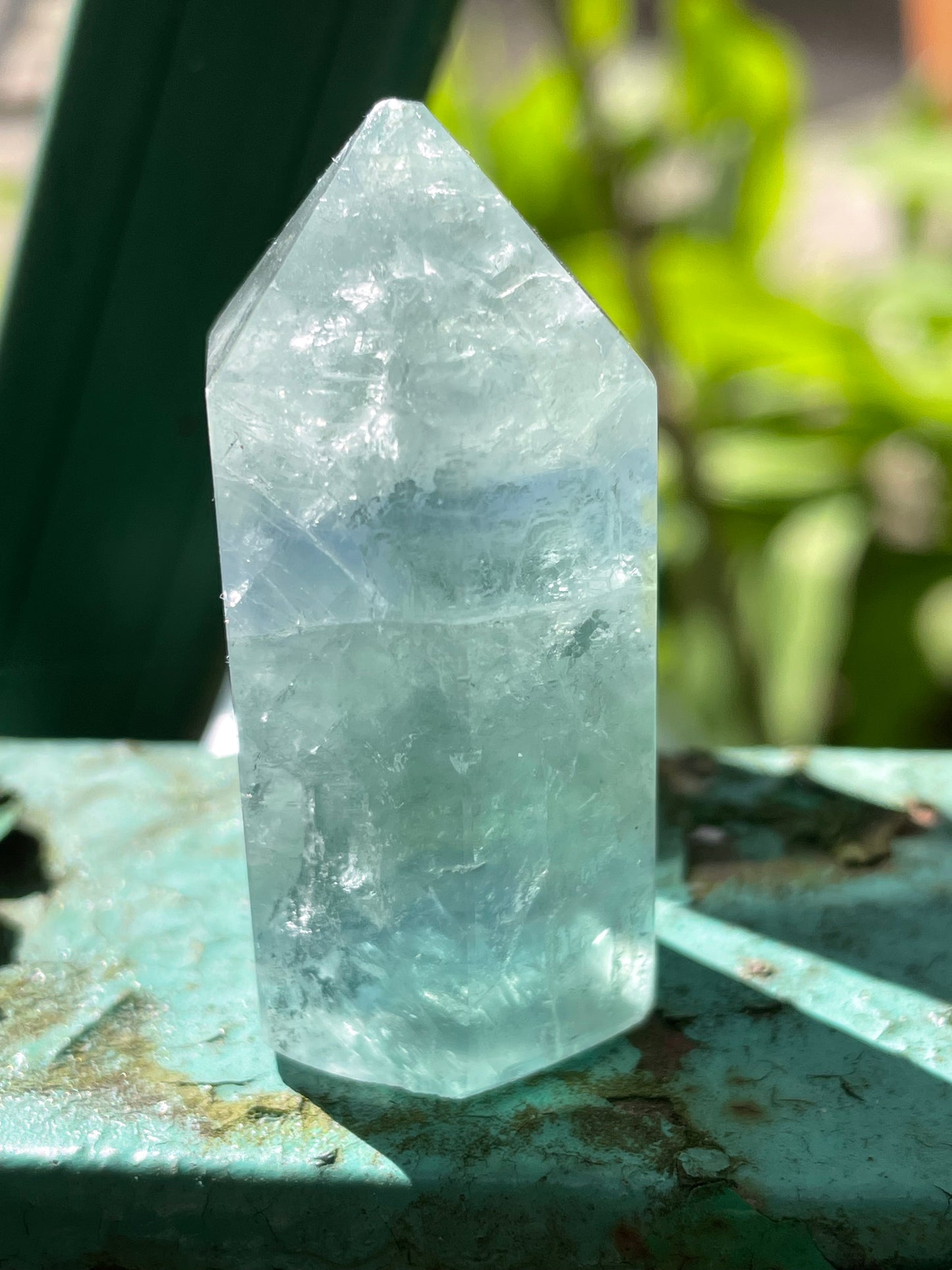 Green Blue Stripe Fluorite Gemstone Crystal Tower Point Mini