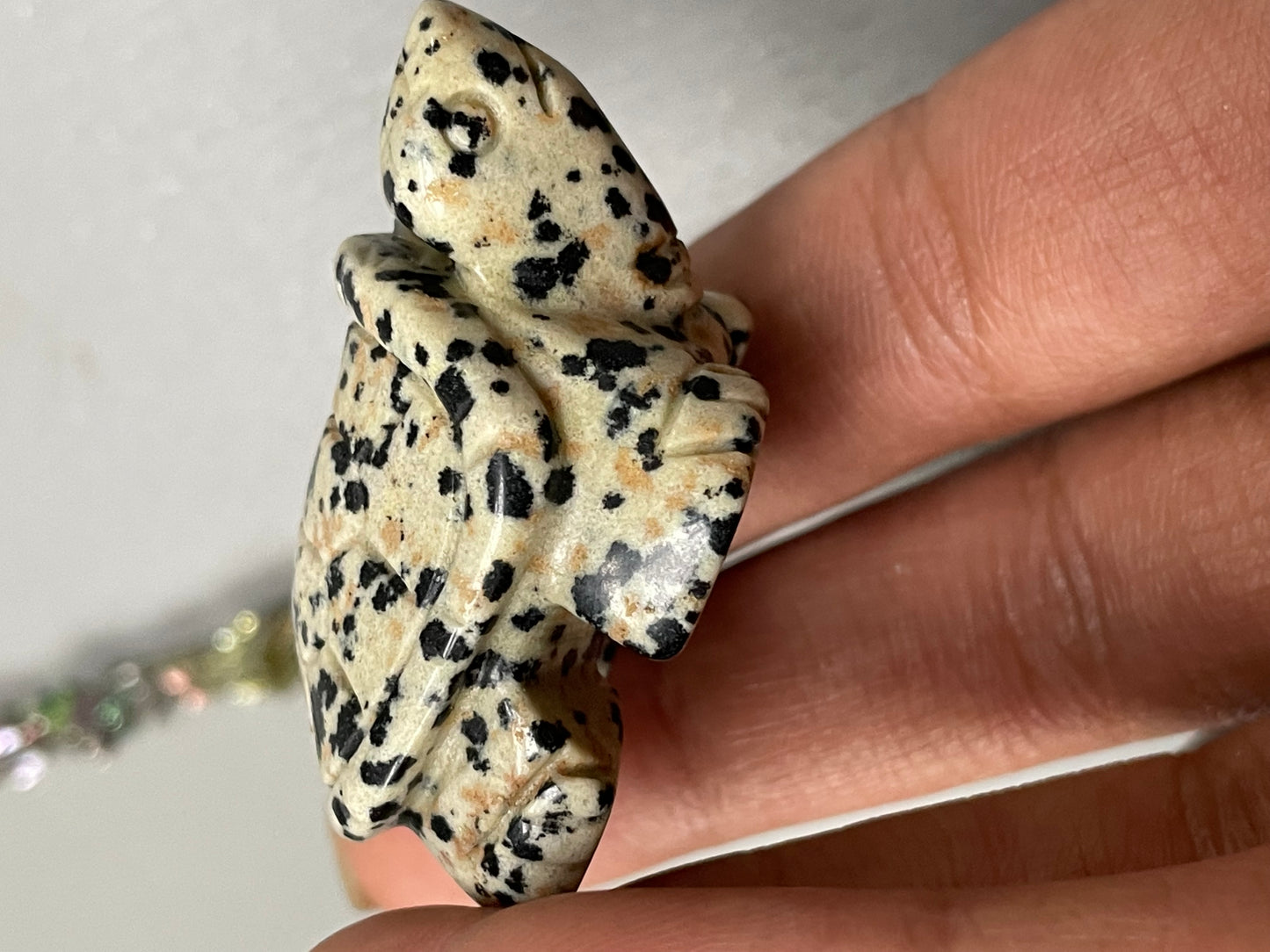Dalmatian Jasper Gemstone Crystal Turtle Animal Carving Small