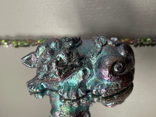 Purple Blue Bismuth Crystal Chinese Foo Dog (RIGHT SIDE) - Metal Art Sculpture