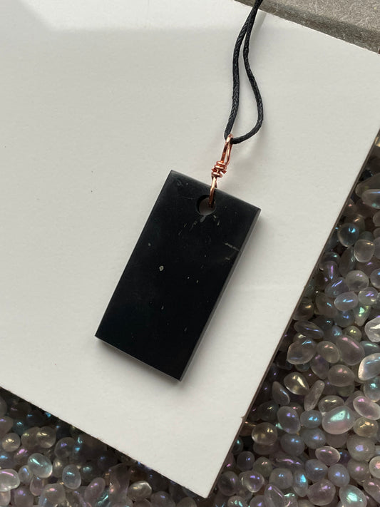 Shungite Gemstone Crystal Rectangular Chunk - Cord Necklace