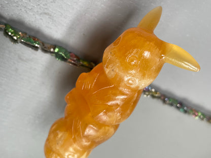 Orange Calcite Crystal Gemstone Pikachu Carving - S - UV REACTIVE