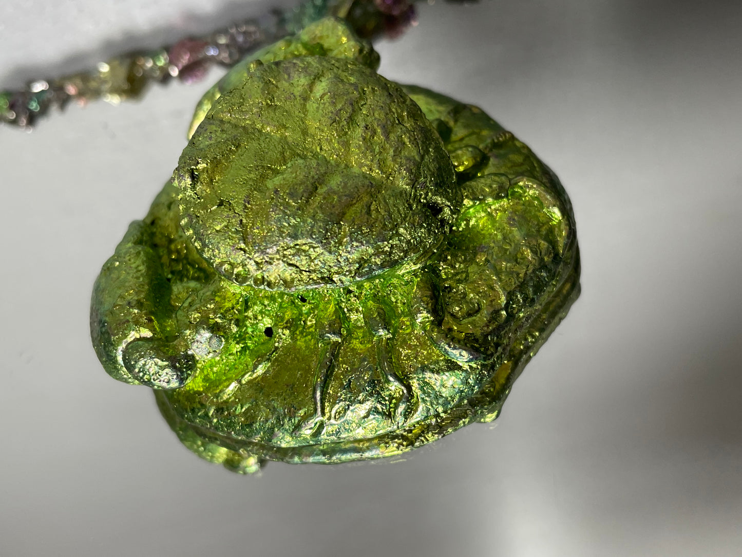 Lime Green Bismuth Crystal Crab Metal Art Sculpture