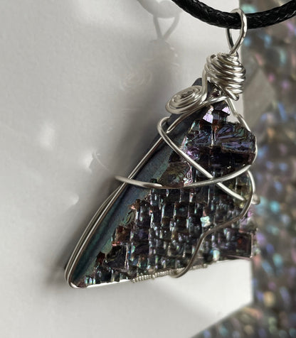 Purple Blue Bismuth Triangle Crystal Cut Out Metal Art Necklace
