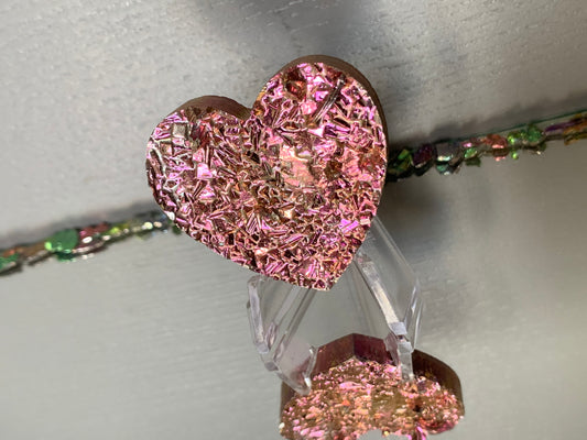 Pink Bismuth Crystal Heart Cut Out Metal Art