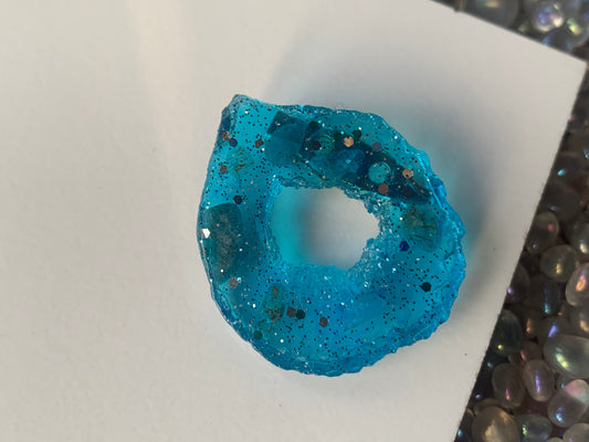Blue Resin Druzy & Apatite Crystal Gemstone Lapel Pin