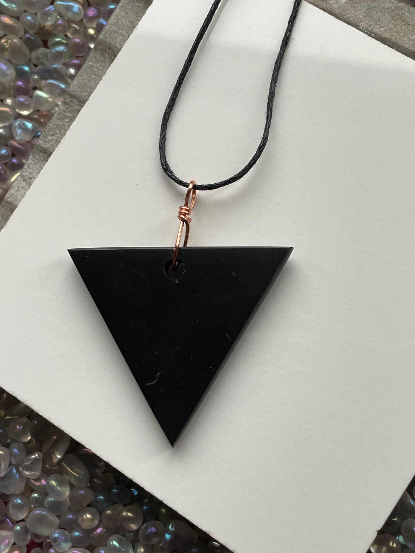 Shungite Gemstone Crystal Triangular Chunk - Cord Necklace