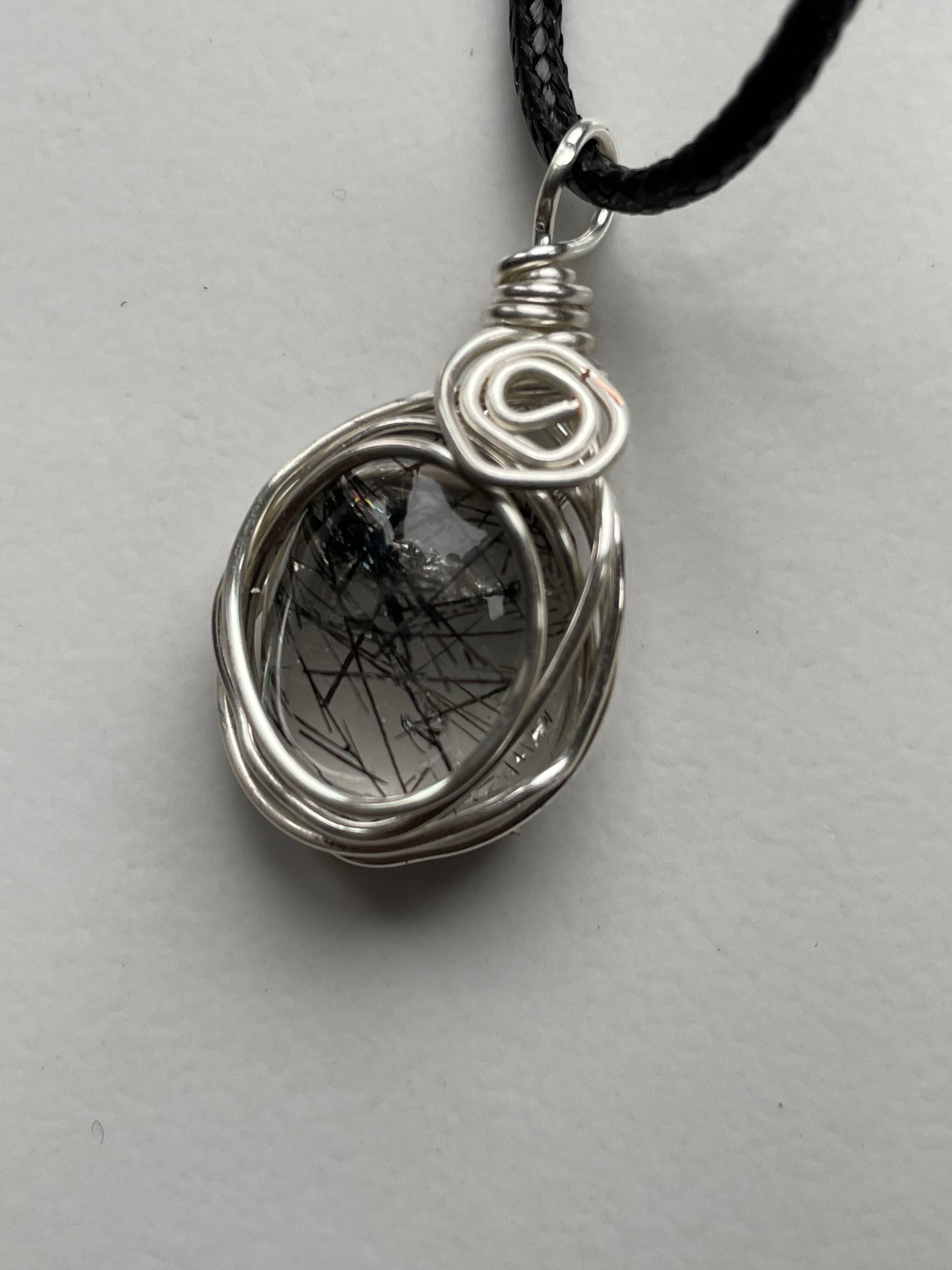 Black Rutile Quartz Crystal Gemstone - Wire Necklace