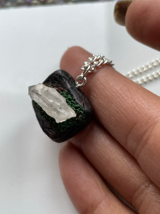 Scottish Quartz Crystal Gemstone Mini Enchanted Forest Necklace - Rectangular