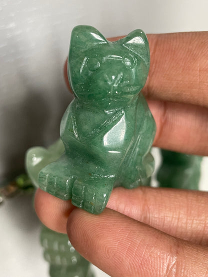 Green Aventurine Gemstone Crystal Animal Cat Carving
