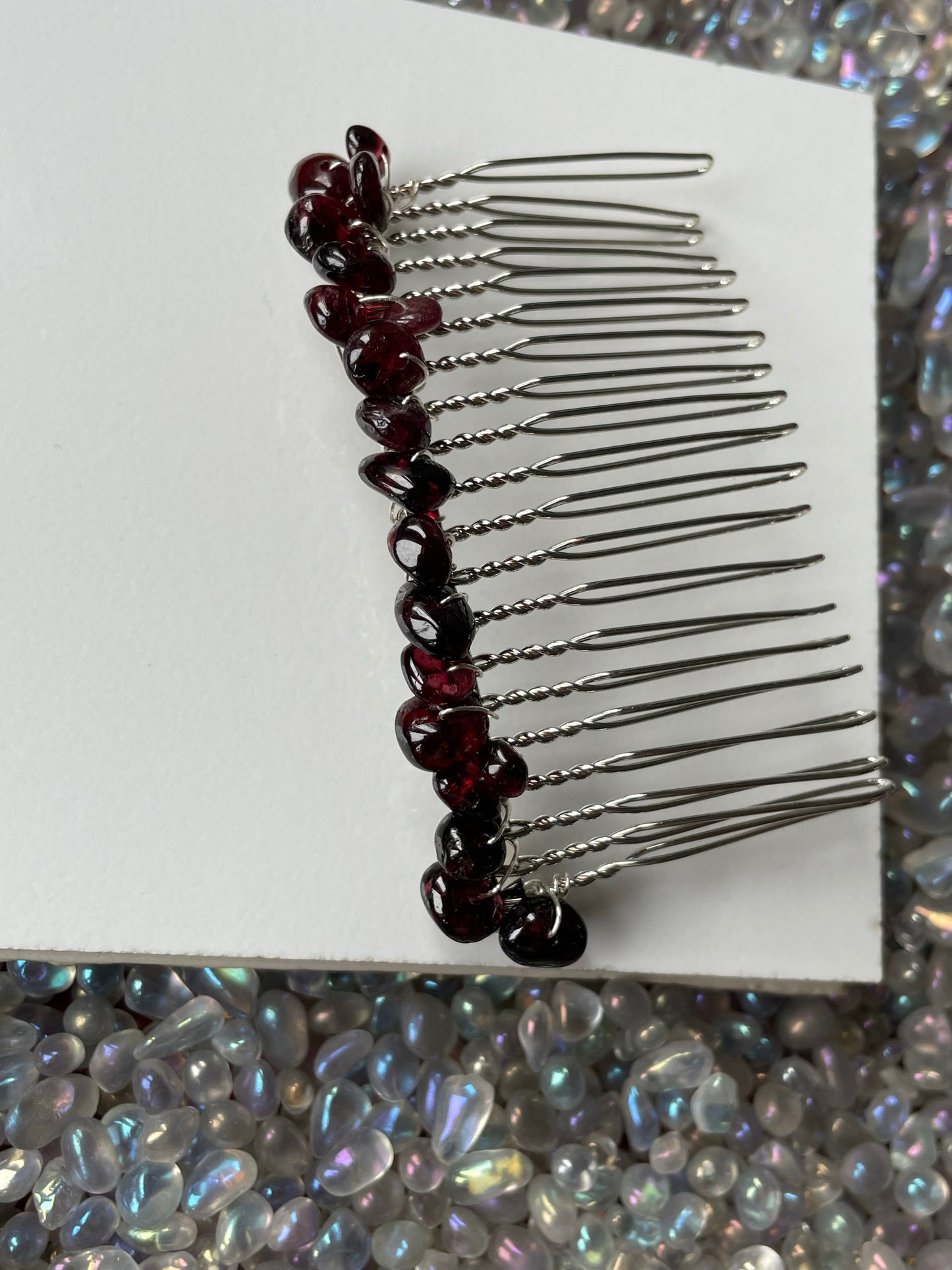 Garnet Rough Crystal Gemstone Silver Hair Comb