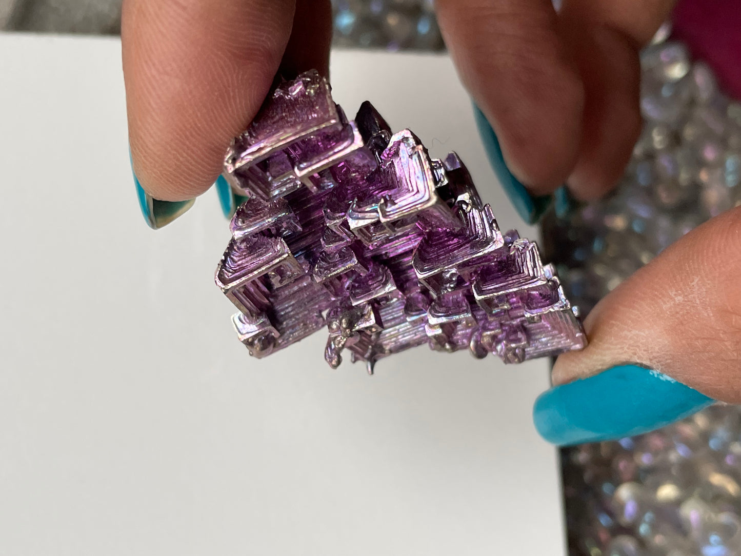 Purple Pink Bismuth Crystal Specimen Metal Art - P4