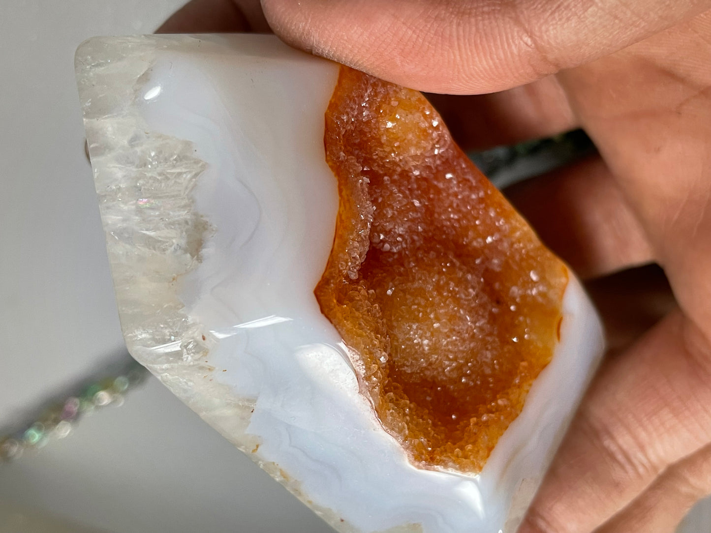 Orange Druzy Agate Quartz Crystal Point Flat Tower - Large