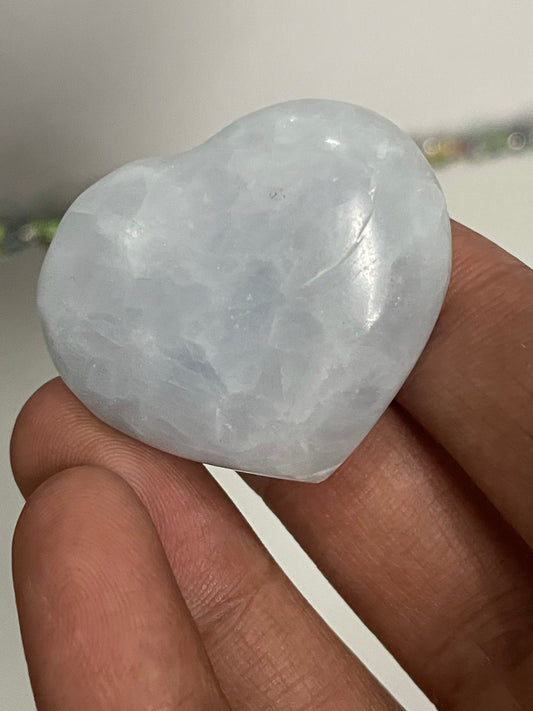 Blue Calcite Crystal Gemstone Heart Carving - Small Medium