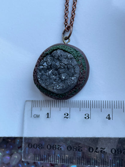 Black Aura Coated Druzy Quartz Gemstone Crystal Enchanted Forest Necklace
