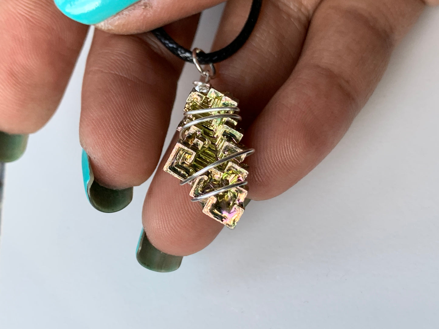 Gold Bismuth Crystal Wire Wrap Necklace - Mini