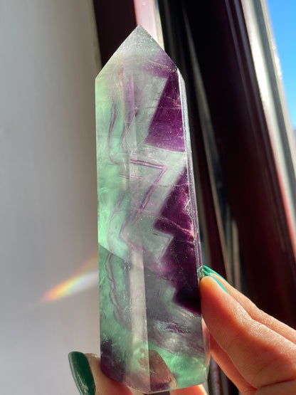 Mountain Rainbow Watermelon Fluorite Gemstone Crystal Tower Point Large