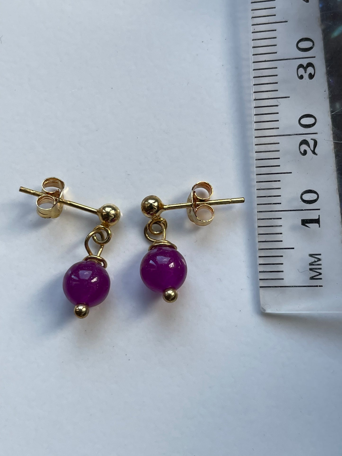 Purple Quartz Crystal Gemstone Mini 925 Gold Earrings
