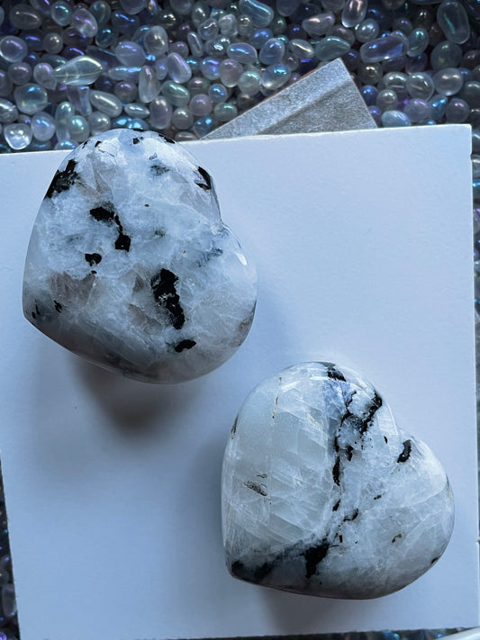 Rainbow Moonstone Crystal Gemstone Heart Carving - Small