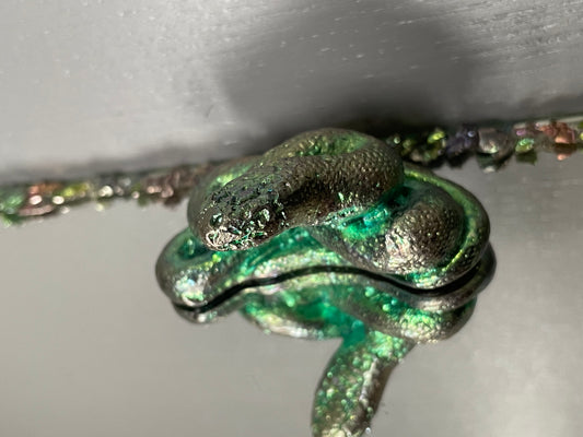 Green Teal Bismuth Crystal Coil Snake Metal Art Sculpture