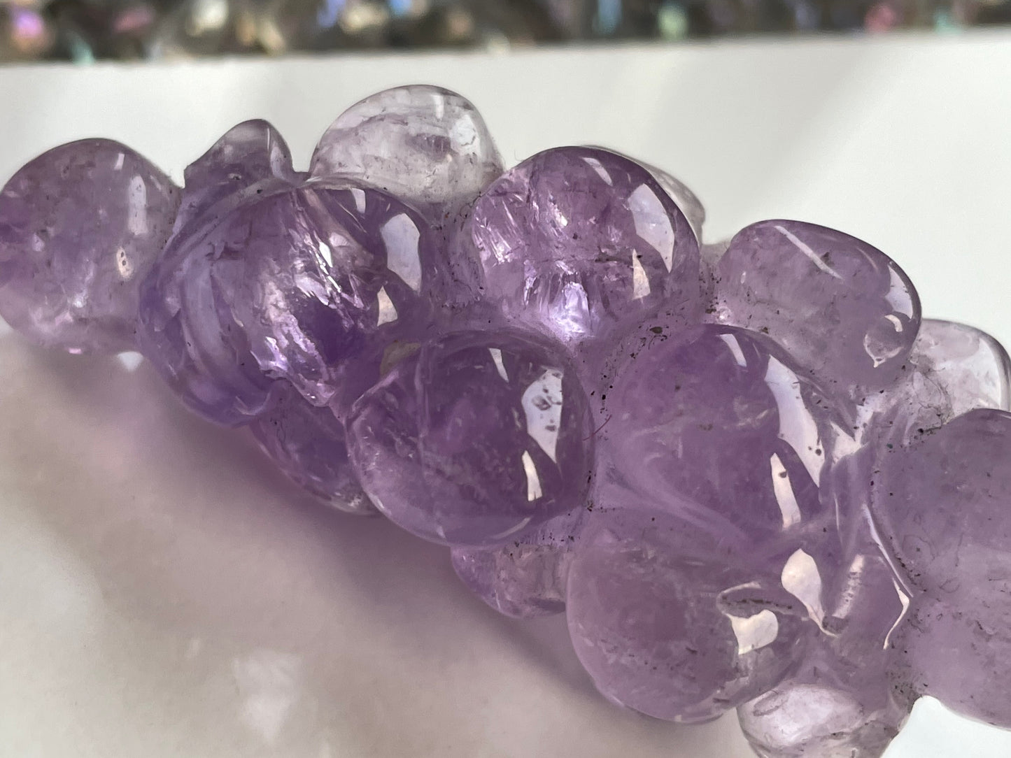 Amethyst Grape Carving Crystal Gemstone Pendant Necklace - Silver