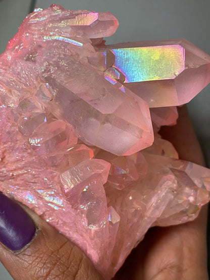Rose Pink Aura Quartz Crystal Gemstone Cluster - L2