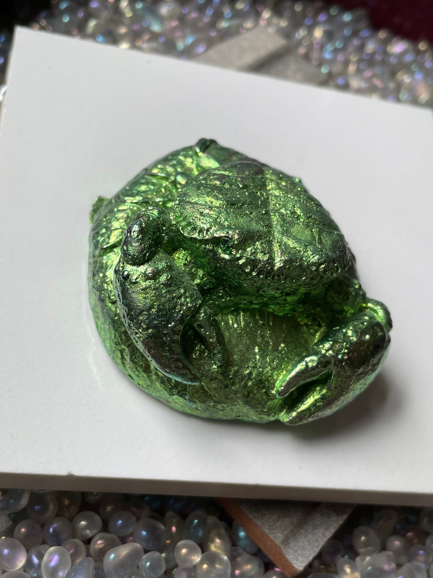 Green Bismuth Crystal Crab Metal Art Sculpture