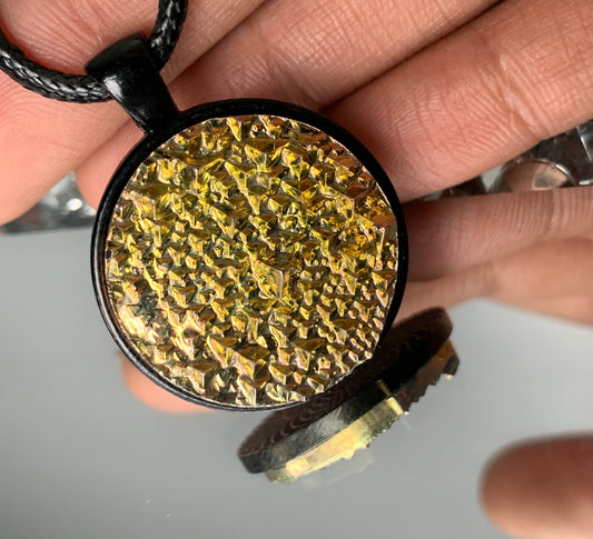Gold Bismuth Crystal Metal Art Cord Necklace CIRCLE