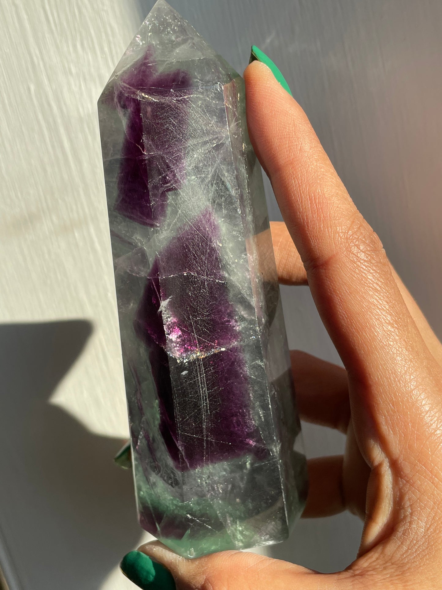 Mountain Rainbow Watermelon Fluorite Gemstone Crystal Tower Point Large