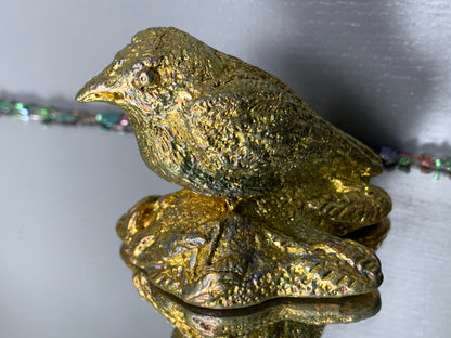 Gold Bismuth Crystal Raven Bird Metal Art Sculpture