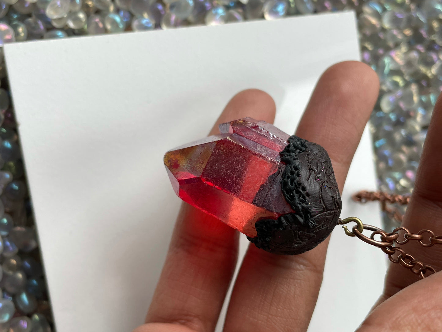 Red Aura Quartz Crystal Gemstone - Blood Drop Necklace