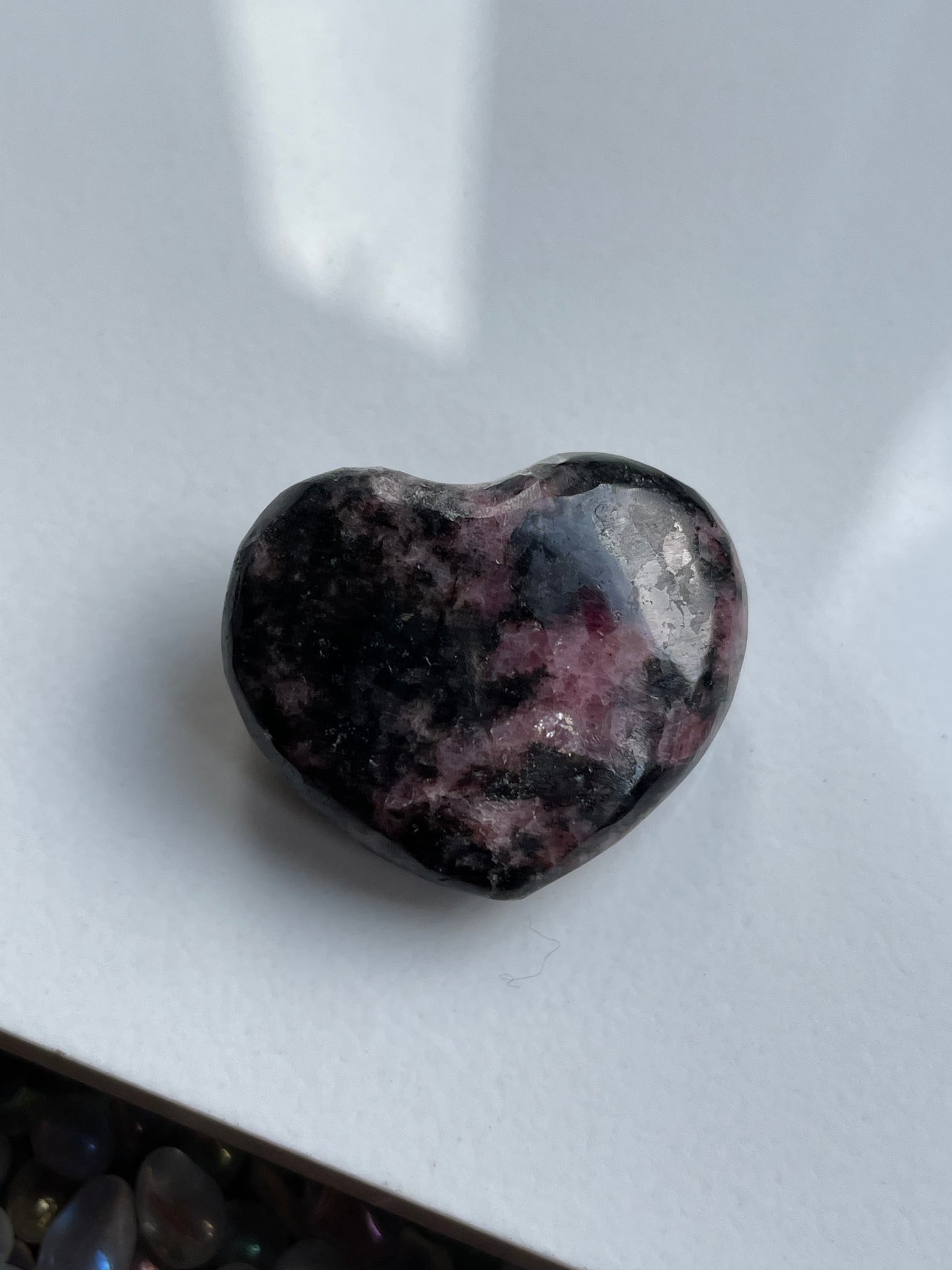 Rhodonite Gemstone Crystal Heart Carving (A)